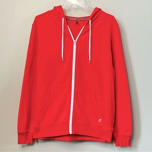 Energy Zone Salmon Red Full Zip-Up Hoodie White Trim Fleece Sweatshirt SZ 1X